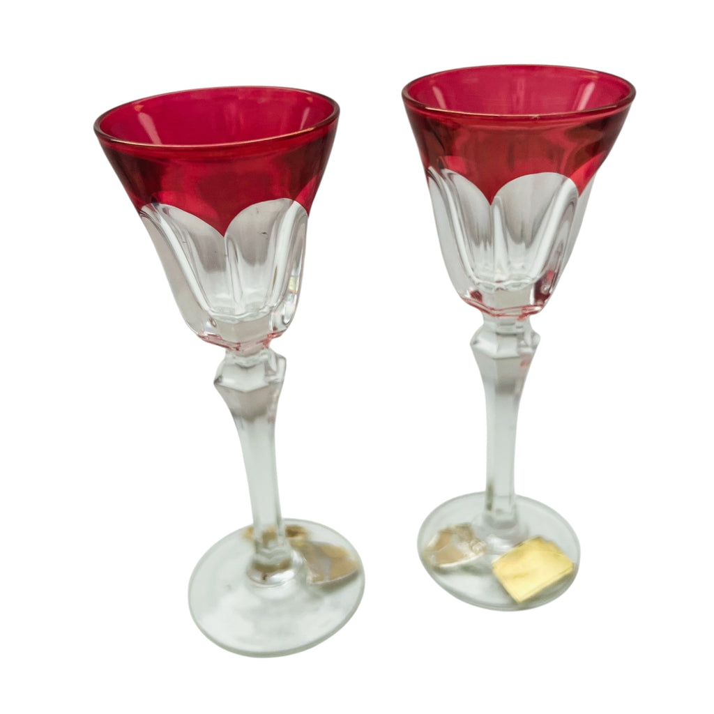Vintage Set Of 2 Avitrah Cranberry Crystal Wine Glasses