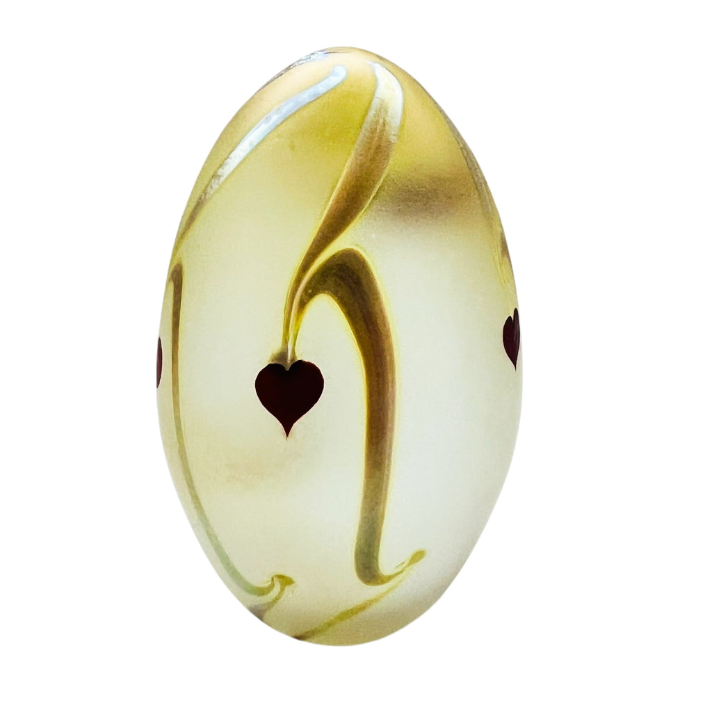 Vintage Heart Design Iridescent Matte Hand Blown Egg Signed Paperweight