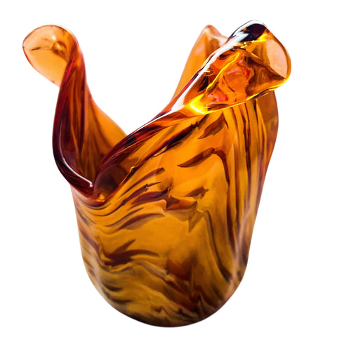 Vintage Murano Italy Art Glass Amber Tiger Lily Bowl Vase