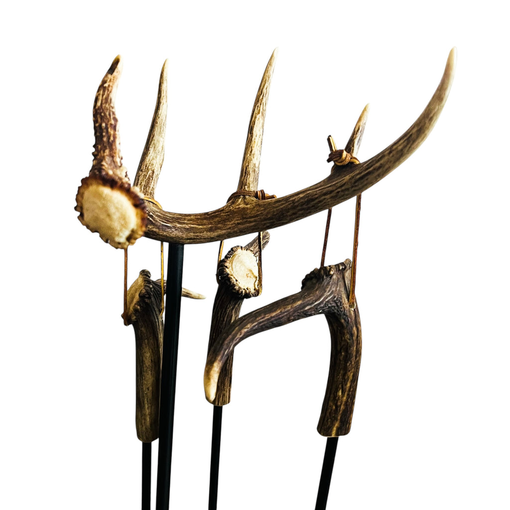 Antler Fireplace Tool Set Includes Three Fireplace Tools