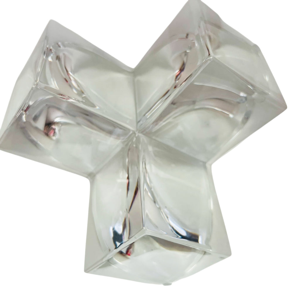 Daum Cube Three Section Cube Clear & Frosted Crystal Modern Sculpture