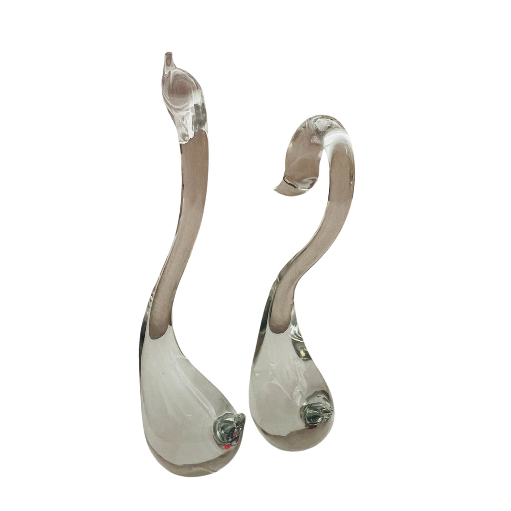 Vintage ACE Handblown Crystal Glass Swan Figurines