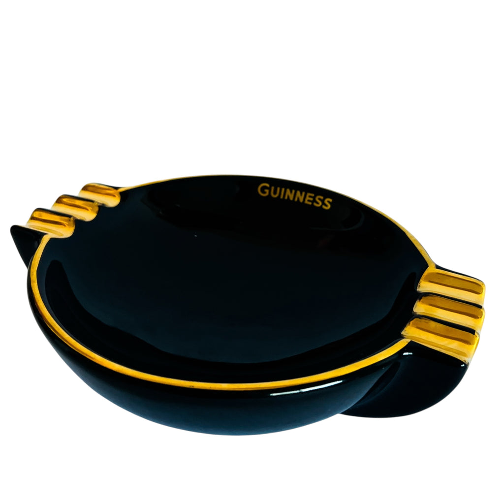 Vintage Guinness Arklow Pottery Black and Gold Ashtray