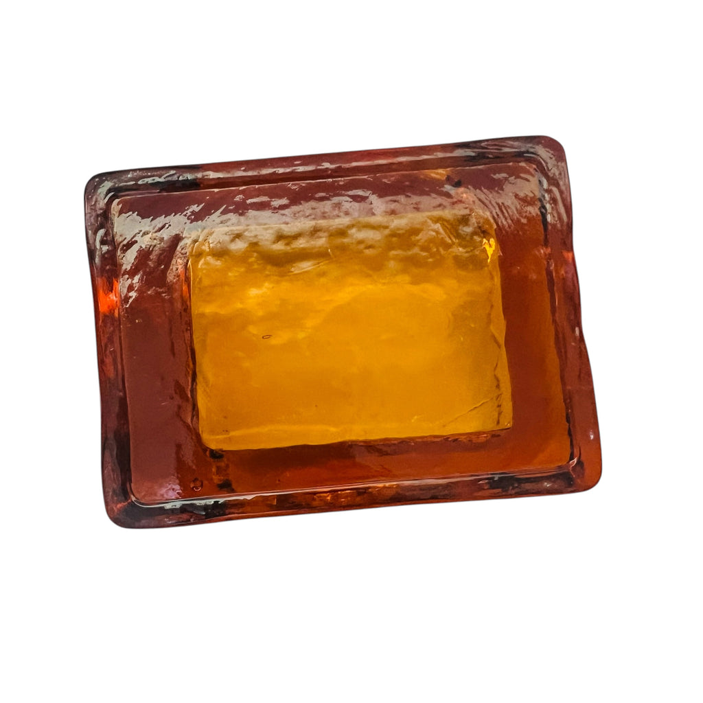 Vintage Mid Century Modern Heavy Amber Art Glass Ashtray