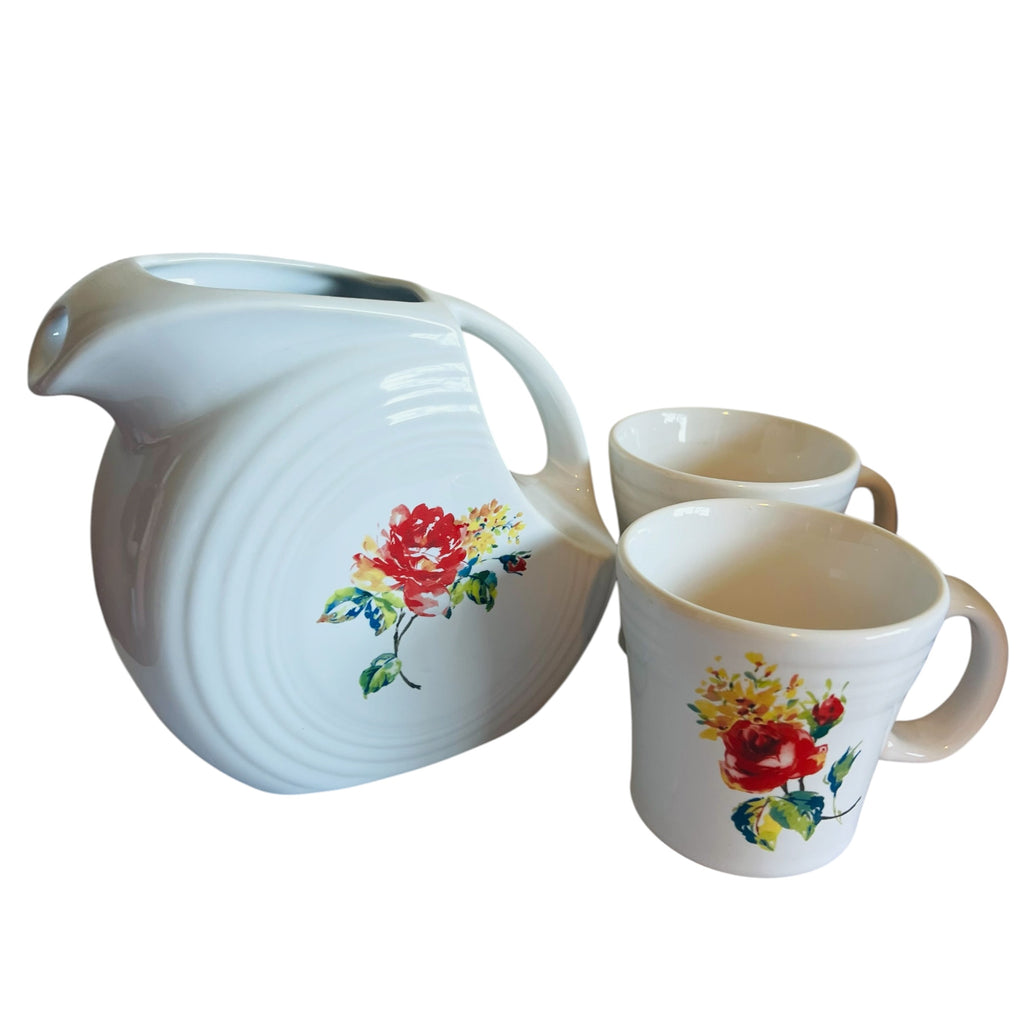 Fiesta Disc Pitcher Floral Bouquet with Matching Set of 6 Cups