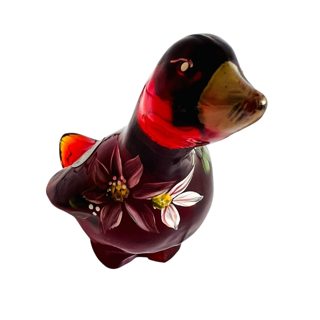 Vintage Fenton Ruby Red Goose Duck Hand Painted Glass Figurine