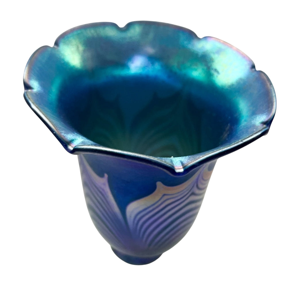 Vintage Art Glass Blue Pull Feather Lamp Shade