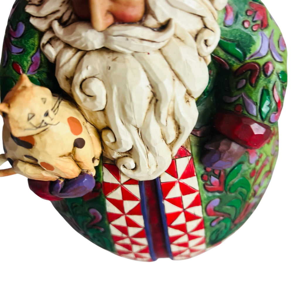 Vintage Jim Shore Roly Poly Festive Santa with Cat Figurine