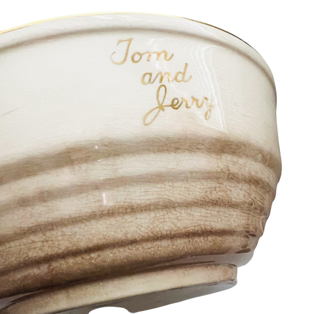 Vintage Tom And Jerry Universal Cambridge Oven Proof Gold Rimmed Punch Bowl