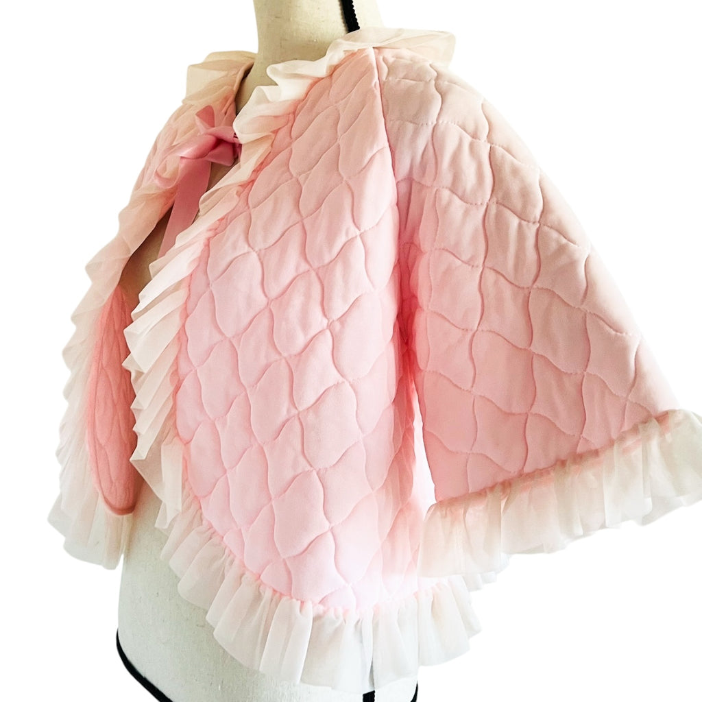 Vintage Quilted Pink Ruffle Trim Bed Jacket