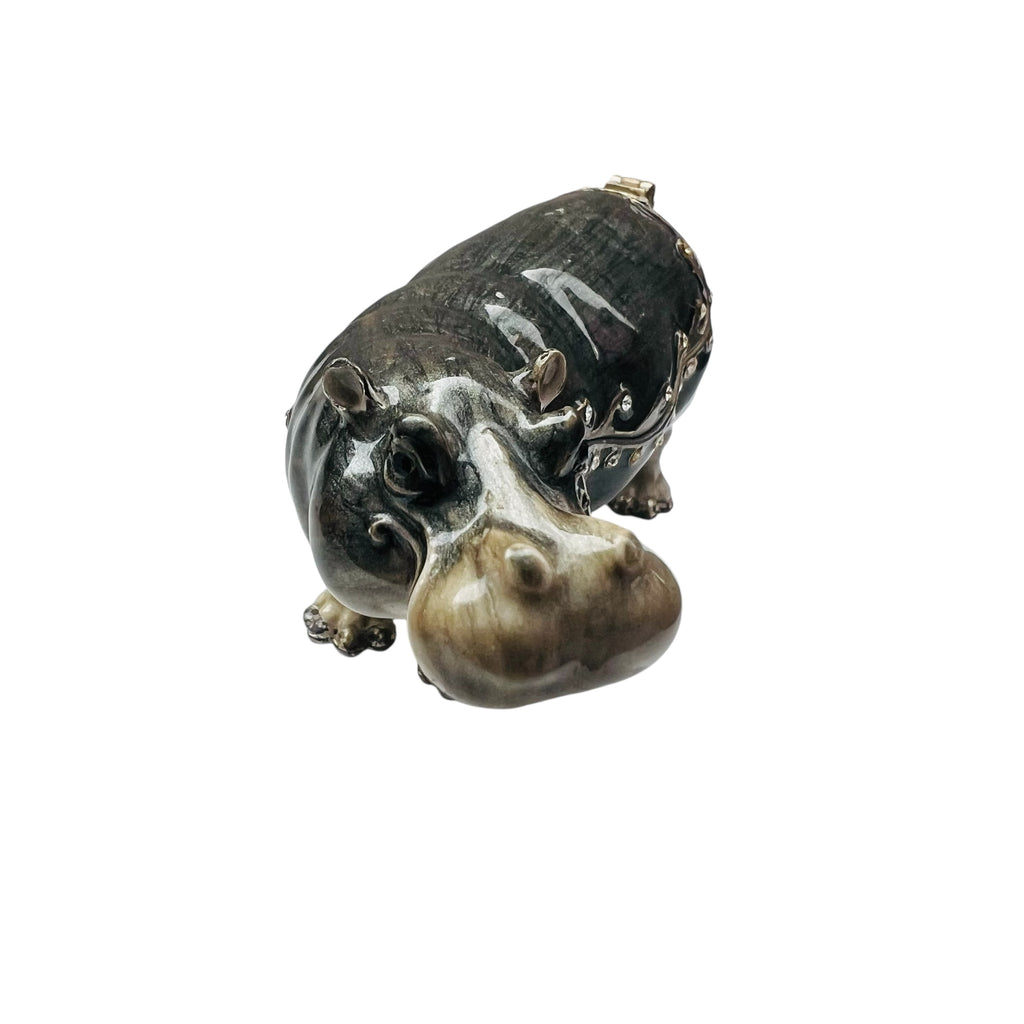 Vintage Hippo Jeweled Enameled Keepsake Hinged Trinket
