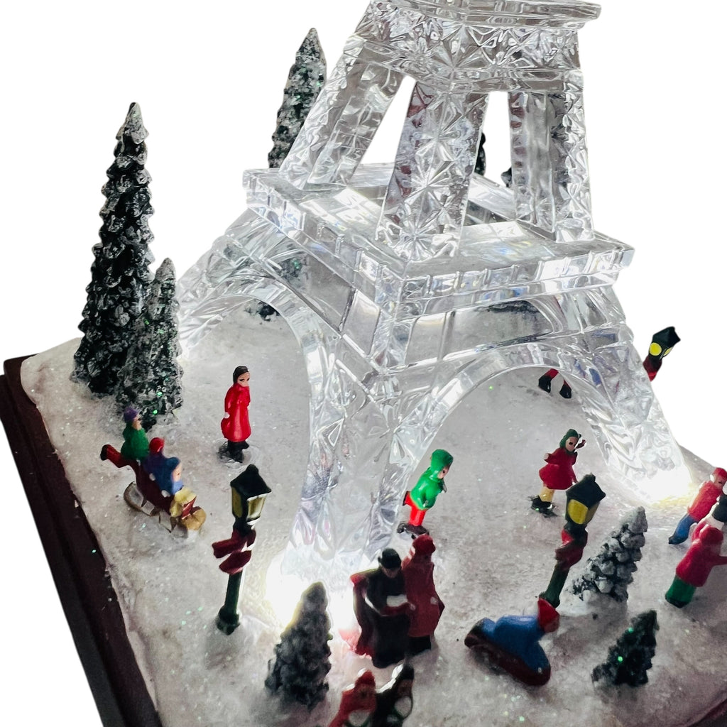 Vintage Eiffel Tower Crystal Illuminated Lighted Music Box