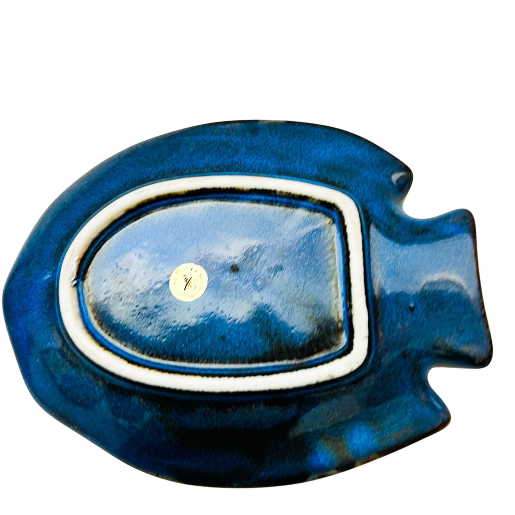 Vintage Kotobuki Cobalt Blue Fish Pottery Dish Plate