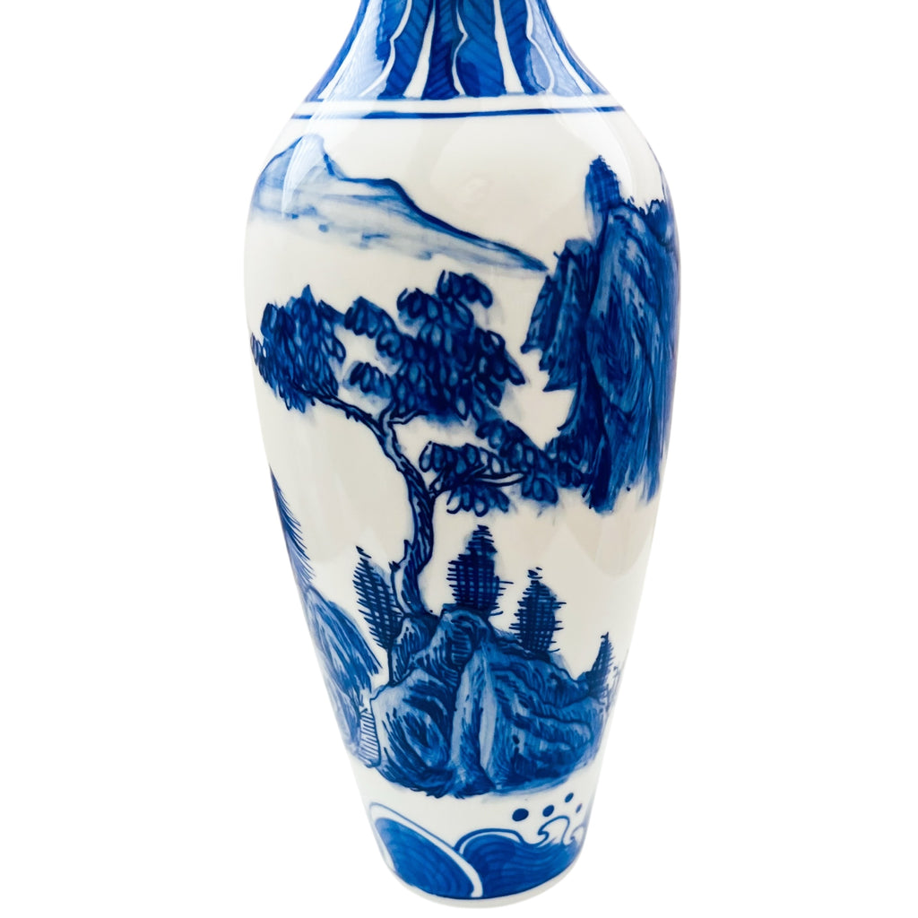 Vintage Chinese Eggshell Thin Porcelain Blue and White Design Vase