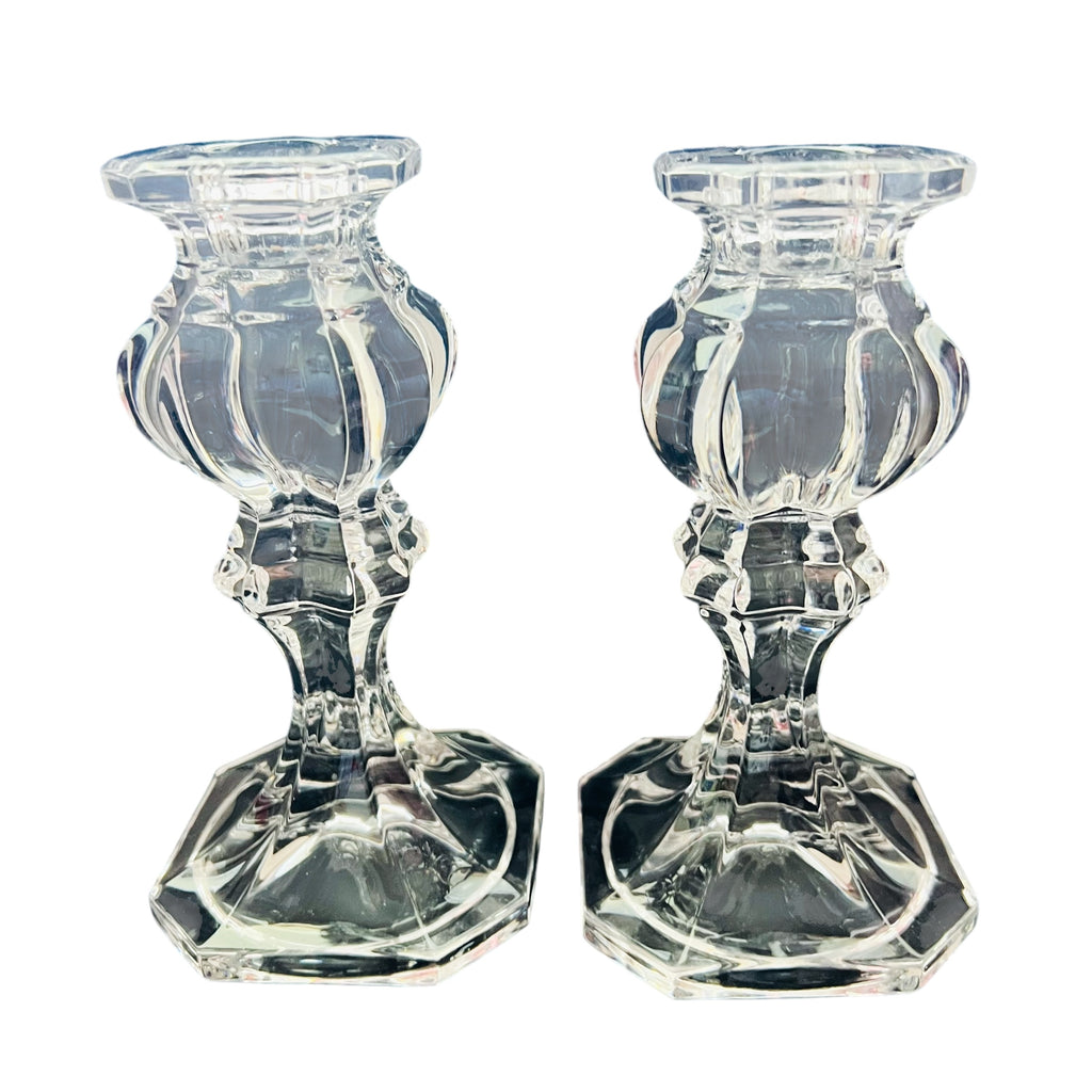 Vintage Pressed Glass Candlesticks Candle Holders Octagon Base