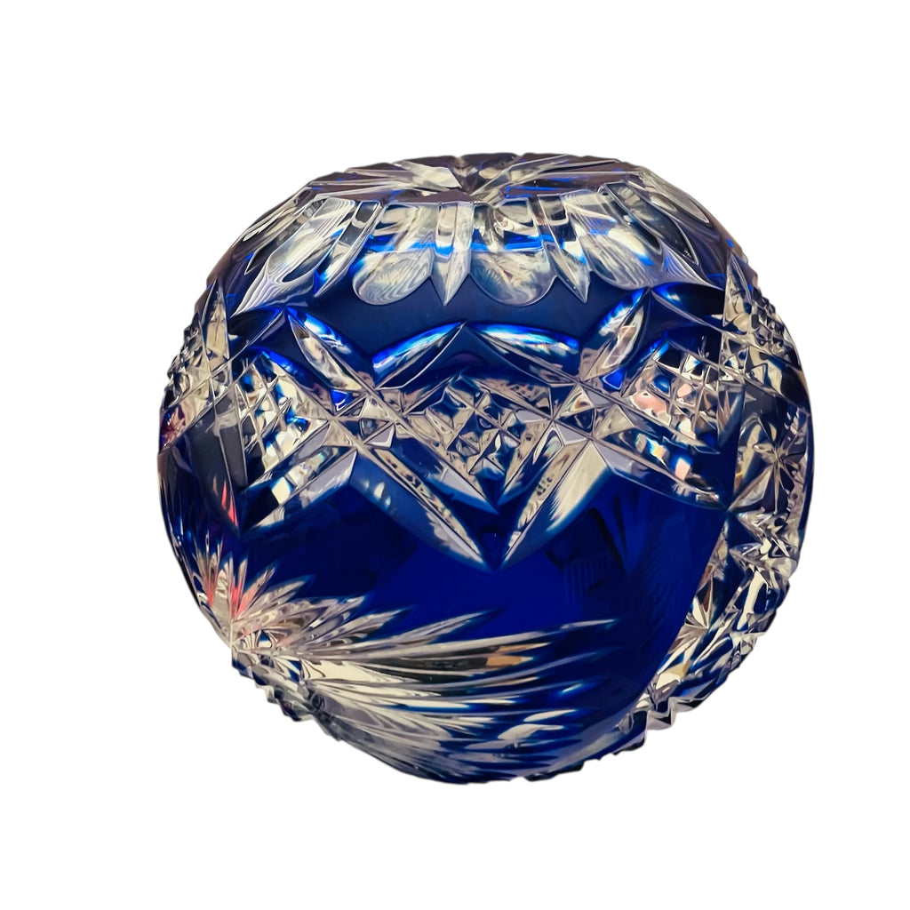 Vintage Crystal Clear Cobalt Blue Hand Cut Poland Bowl