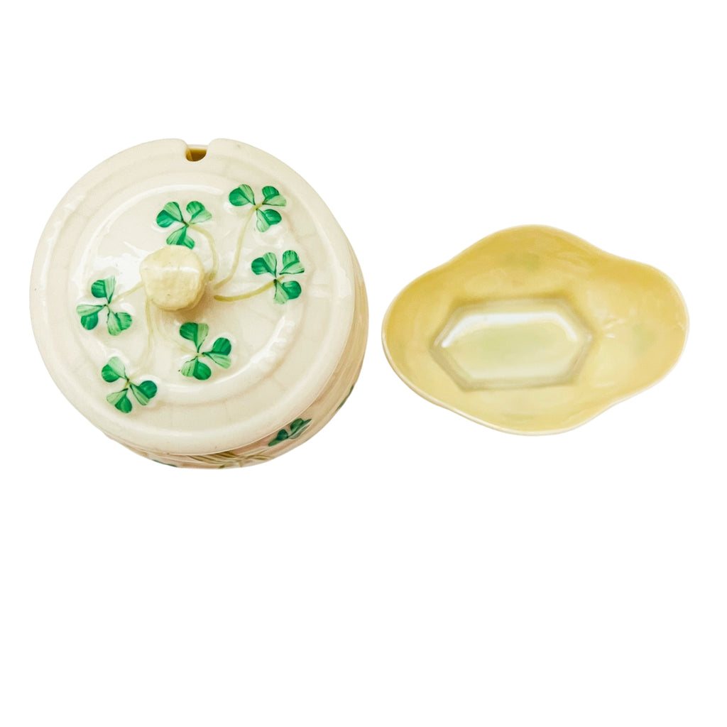 Vintage Belleek Pottery Ireland Shamrock Marmalade & Lid +
Open Salt Cellar Bowl