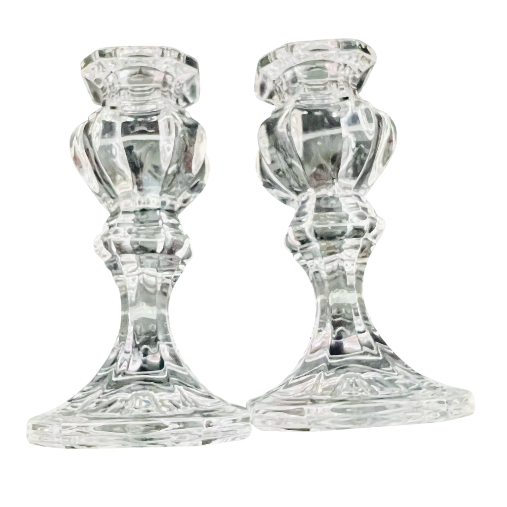 Vintage Pressed Glass Candlesticks Candle Holders Octagon Base