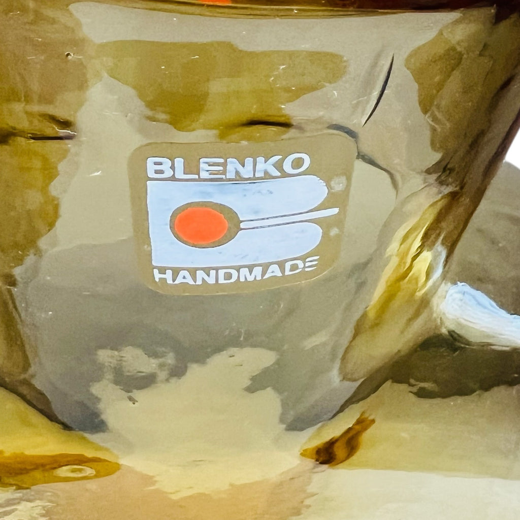 Vintage Blenko Amber Yellow Glass Double Spout Water Bottle Carafe Pitcher Vase