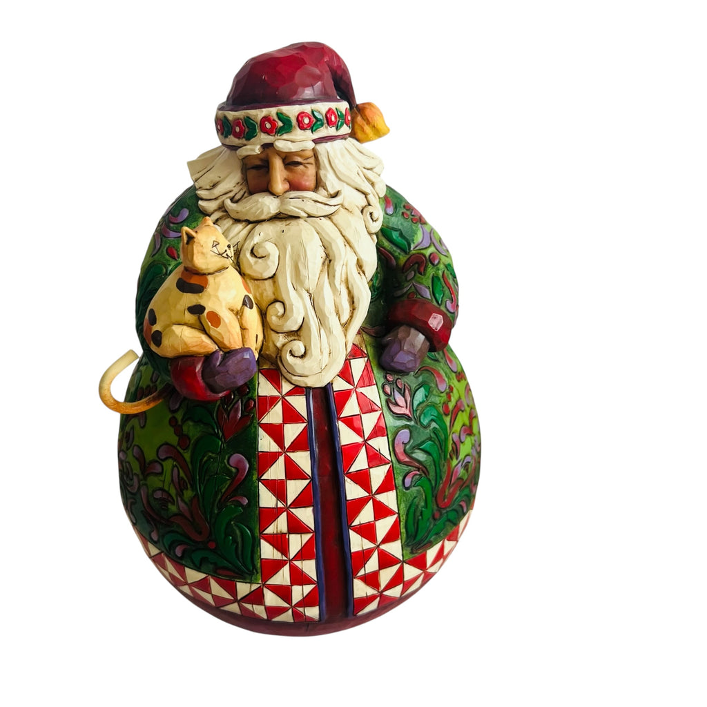 Vintage Jim Shore Roly Poly Festive Santa with Cat Figurine