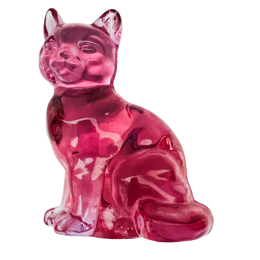Vintage Fenton Art Glass Cranberry Sitting Cat Figurine