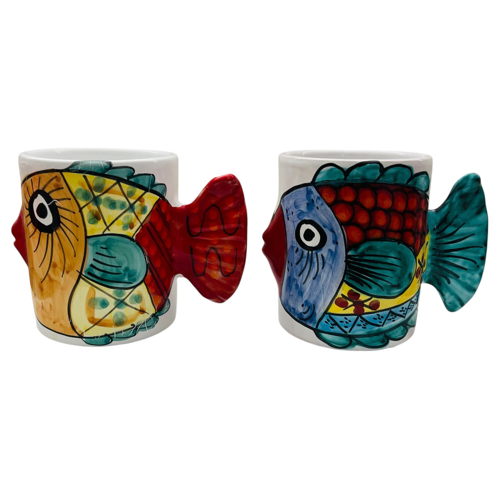Vietri Italy Kissing Fish Tail Handle Mugs -Set of 2