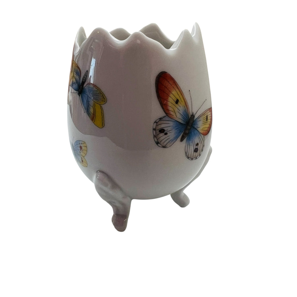 Vintage Limoges France Porcelain Hand Painted Butterflies Footed Egg