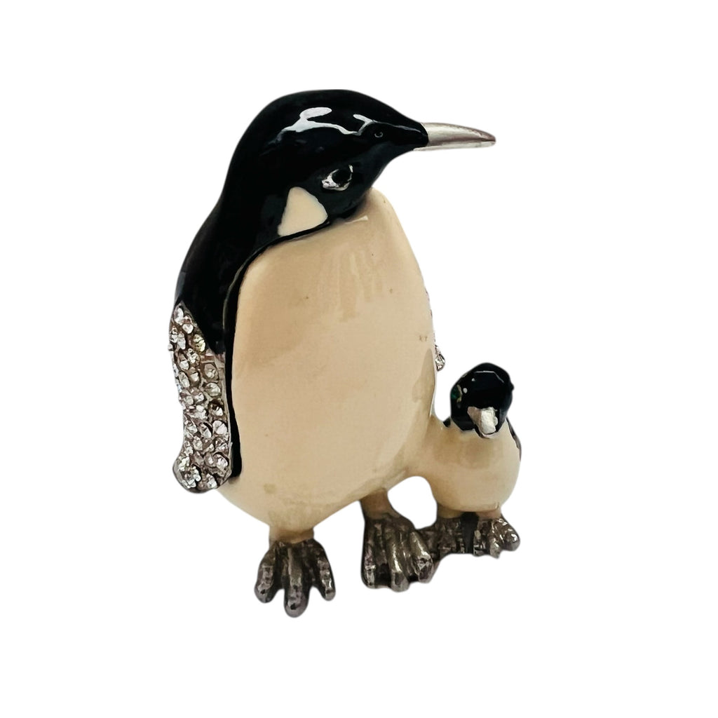 Vintage Penguins Enamel Crystal Jeweled Hinged Trinket Box