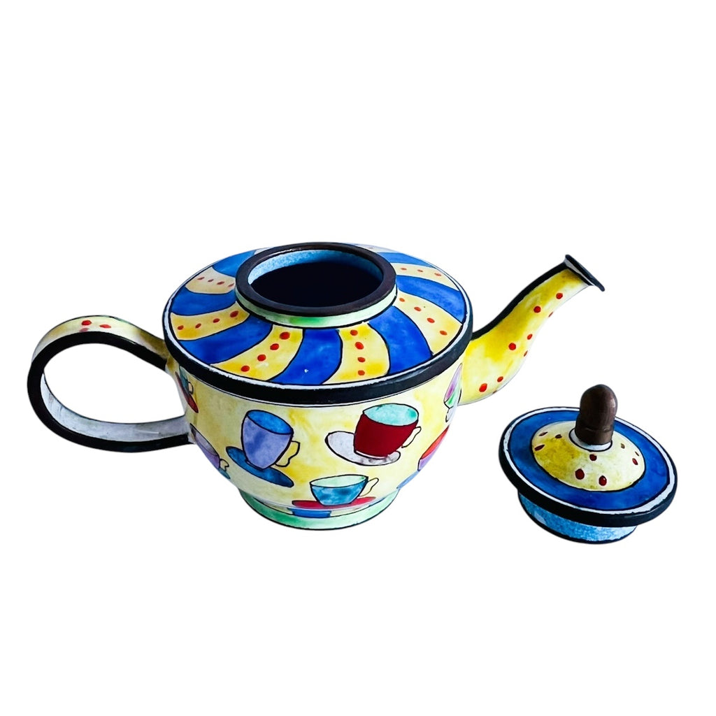 Vintage Kelvin Chen Miniature Copper Enamel Hand Painted No. 384 Teapot