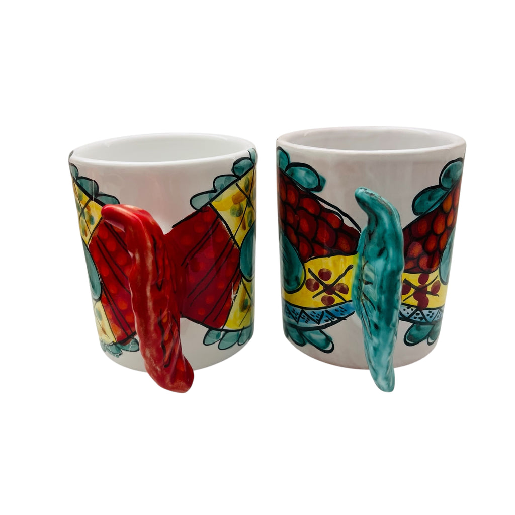 Vietri Italy Kissing Fish Tail Handle Mugs -Set of 2