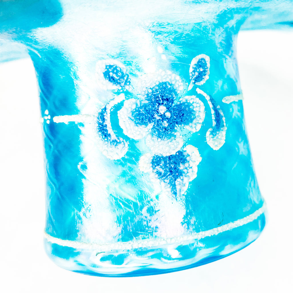 Fenton Glass Coralene Celeste Blue Stretch Diamond Optic Top Hat Vase