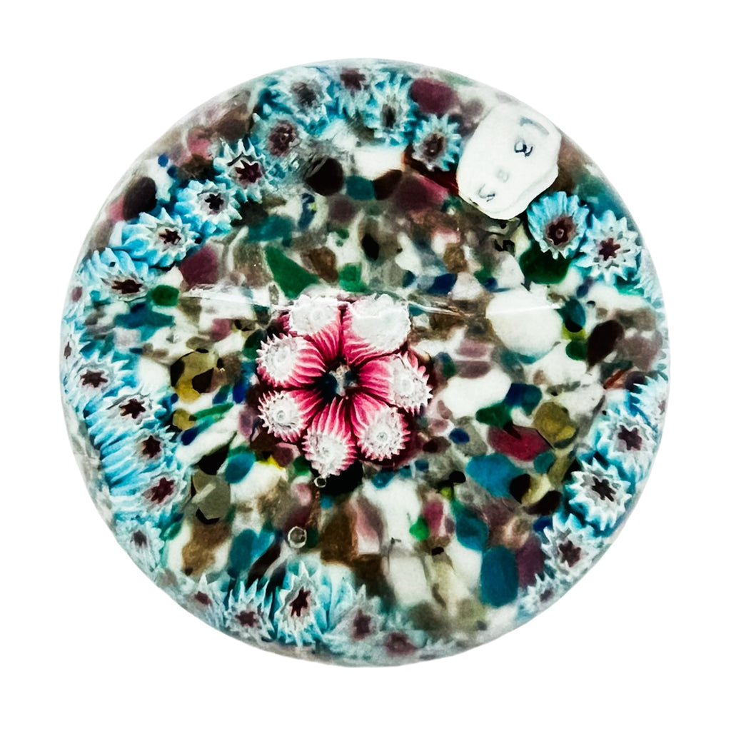 Vintage Murano Millefiori Aventurine Tutti Frutti Art Glass Paperweight