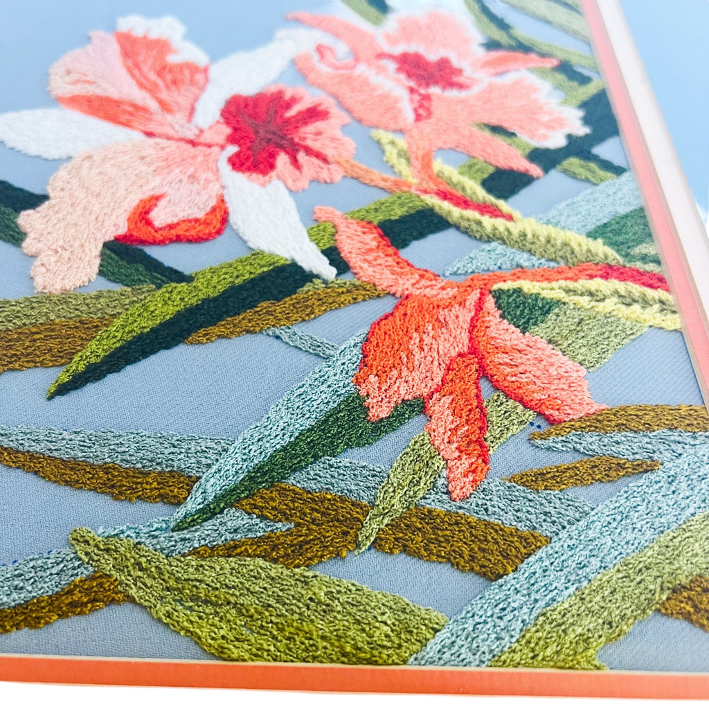 Vintage Embroidery Floral Glass Framed Wall Art