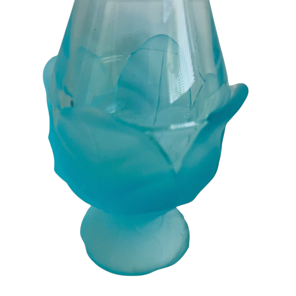 Vintage Viking Spring Blossom Collection Aqua Blue Satin Glass Swung Leaf Vase