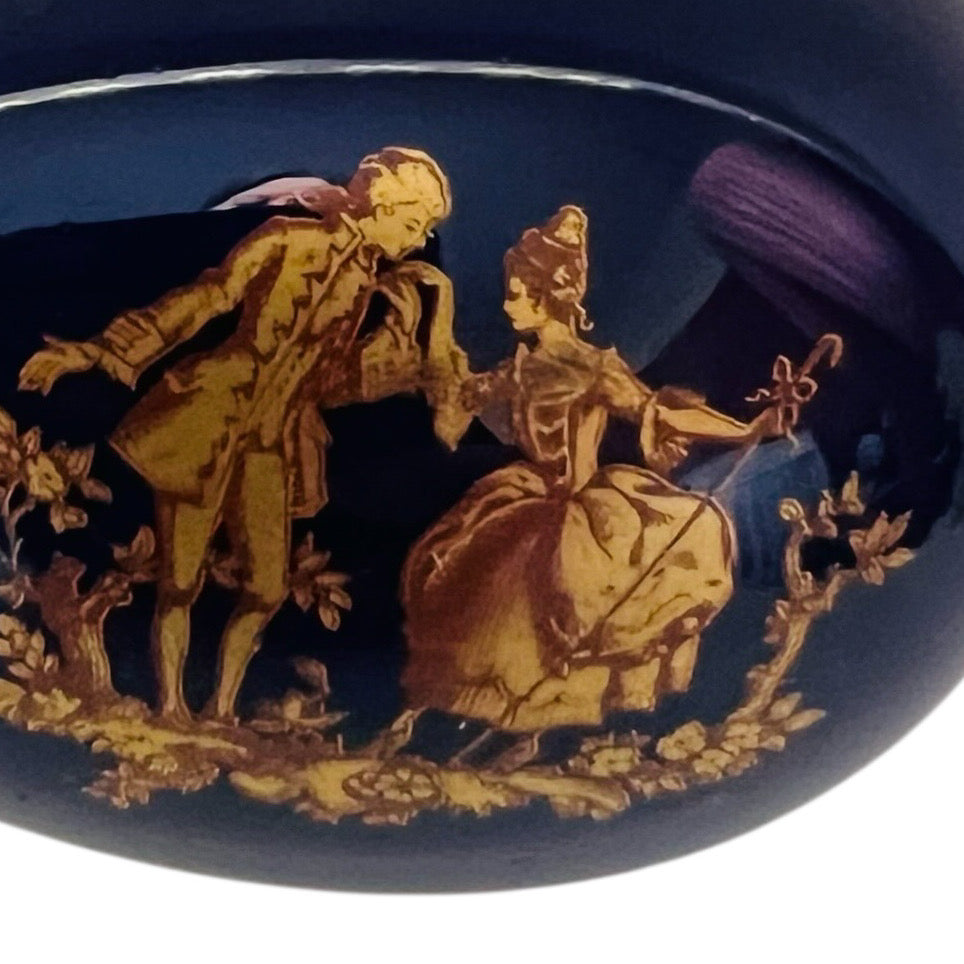 Vintage Limoges France Hand Painted Porcelain Cobalt Blue Hinged Egg Trinket Box