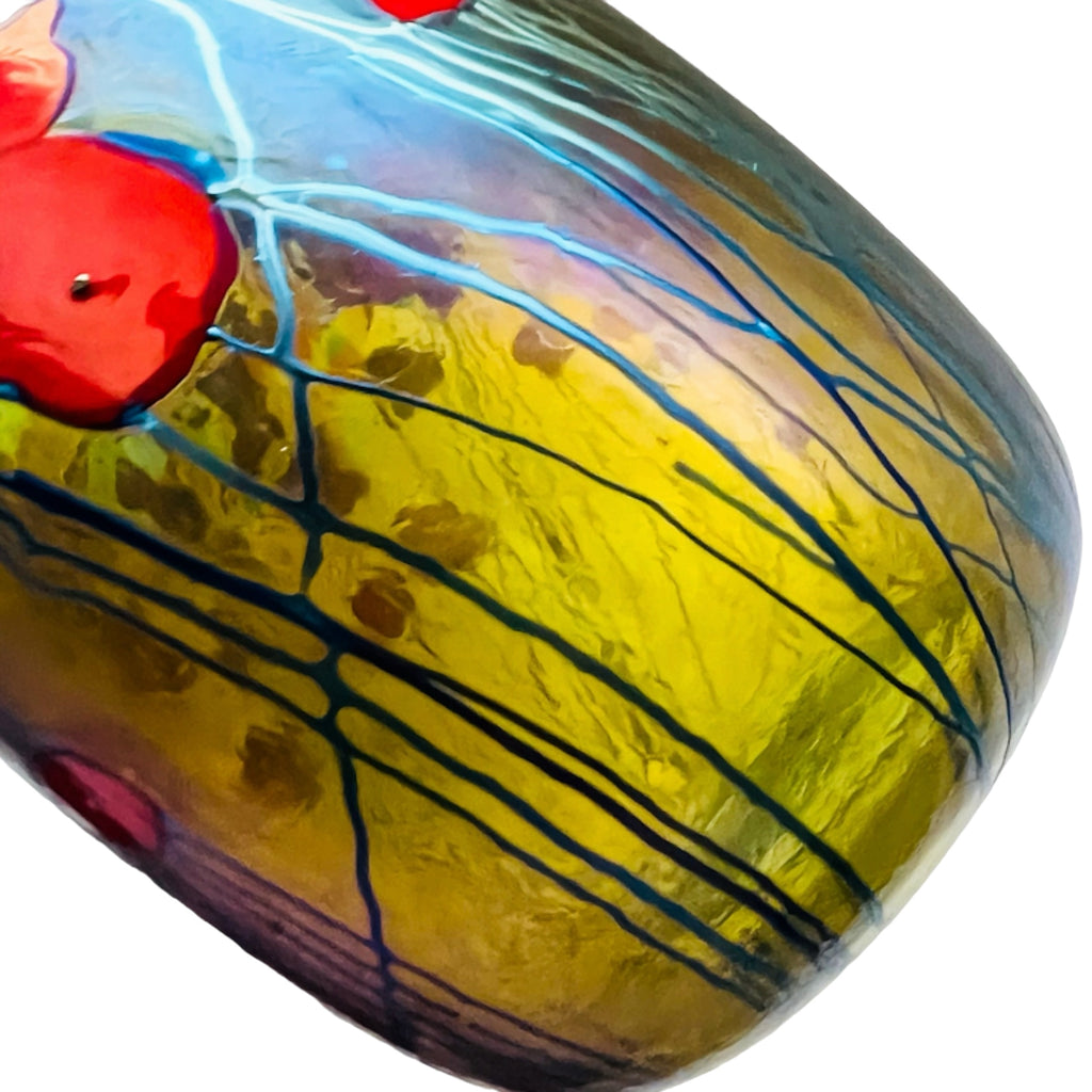 Robert Held Art Red Poppies Amber Blue Glass Signed Vase