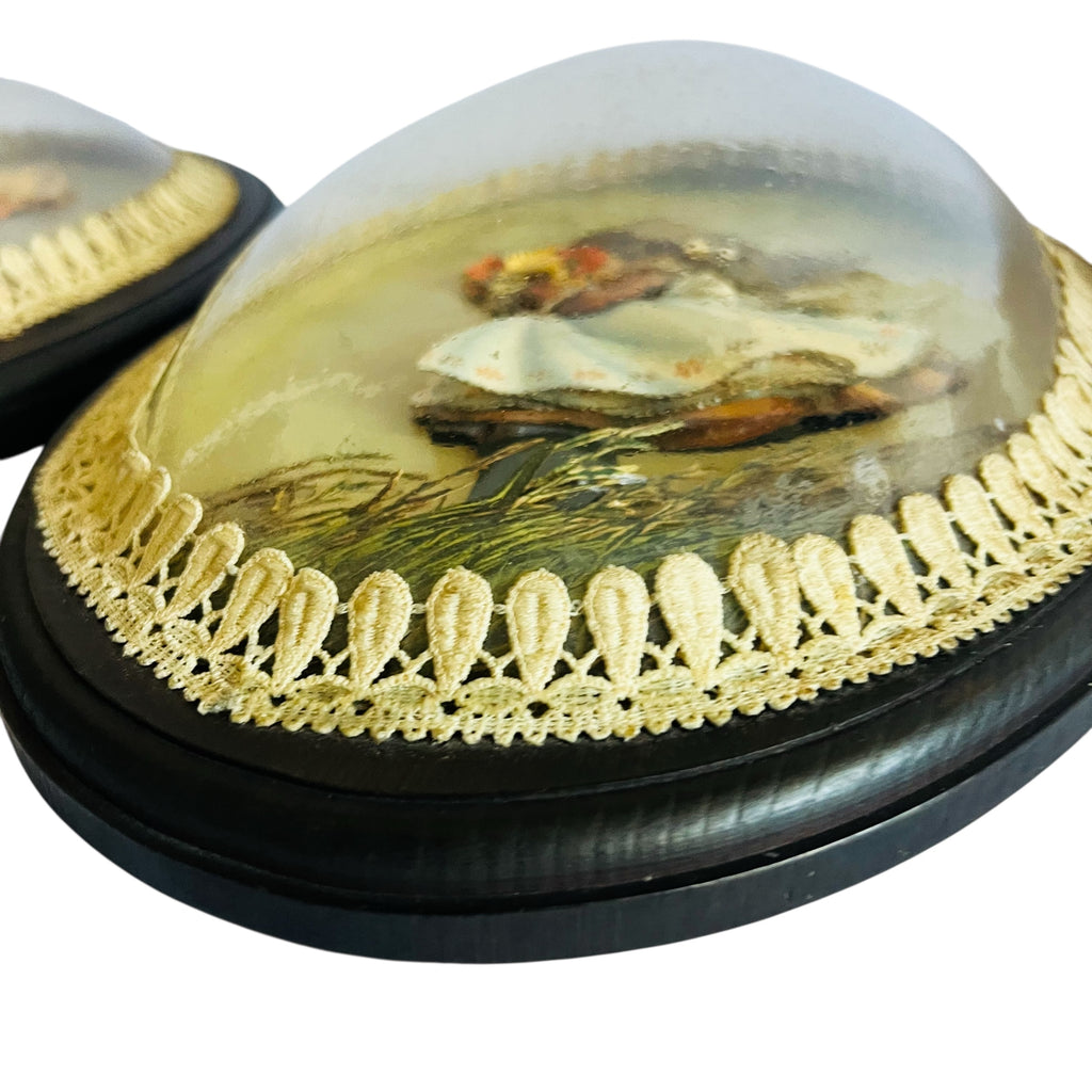 Vintage Boy Girl Oval Plastic Bubble Dome Wall Hangings