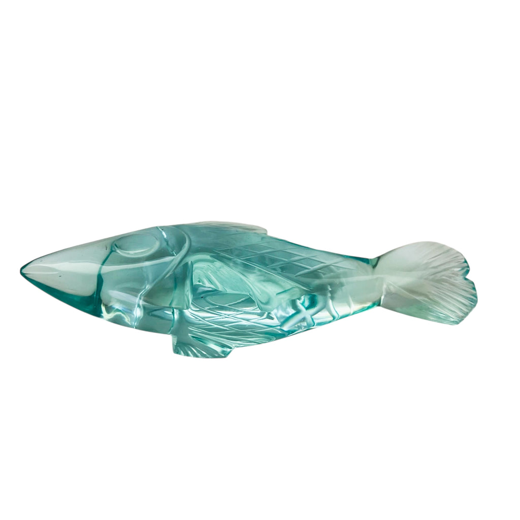 Vintage Aqua Green Fish Art Glass Paperweight