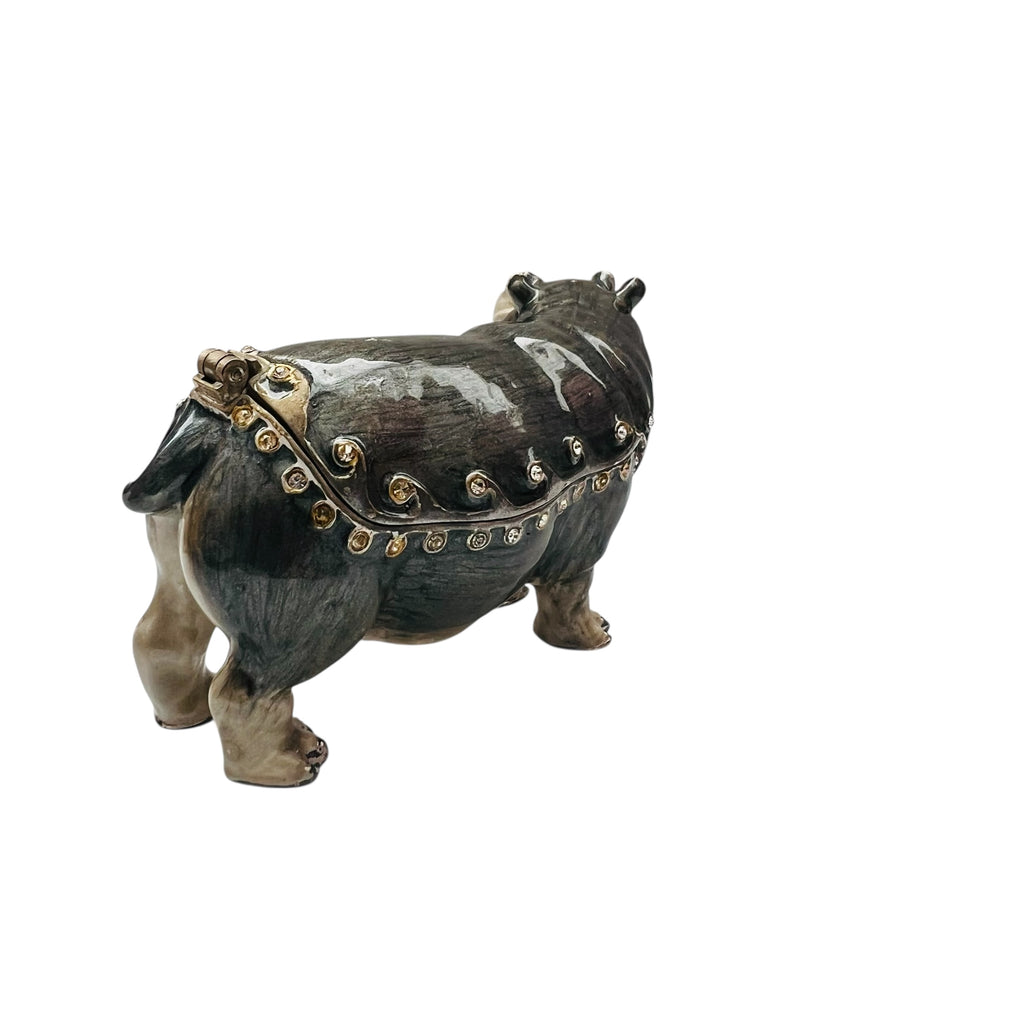 Vintage Hippo Jeweled Enameled Keepsake Hinged Trinket