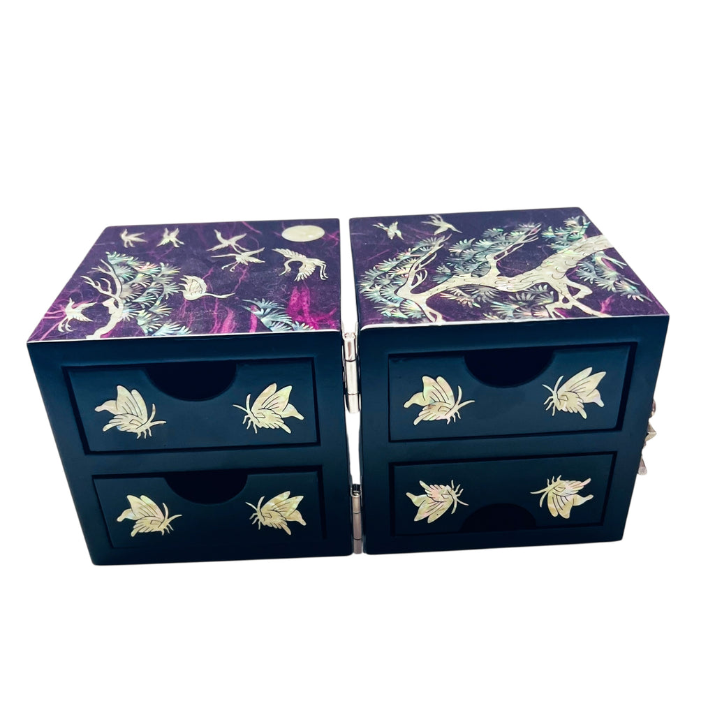 Vintage Mother of Pearl Wooden Lacquer Trinket Korean Jewelry Box
