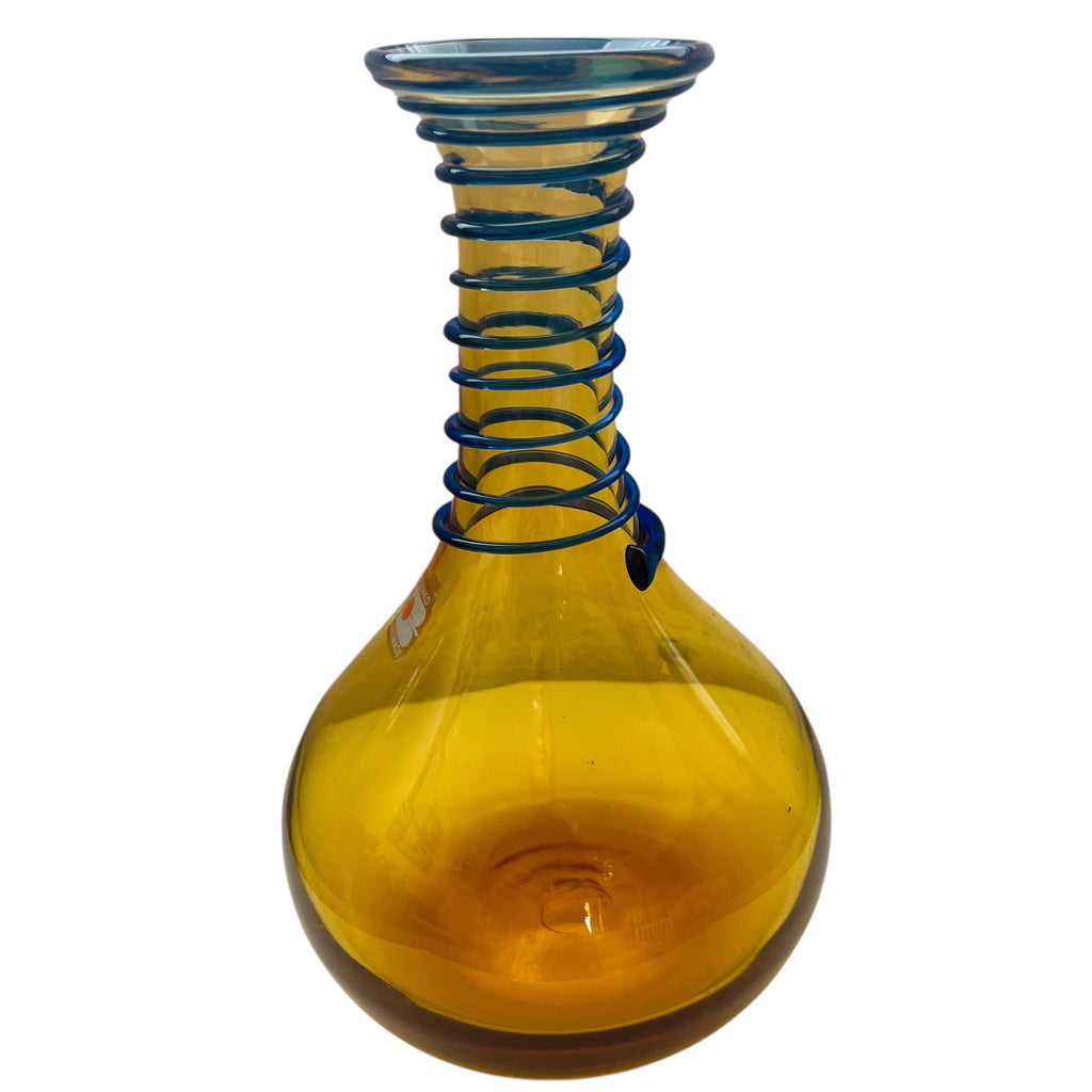 Blenko Glass Amber and Cobalt Beaker Vase