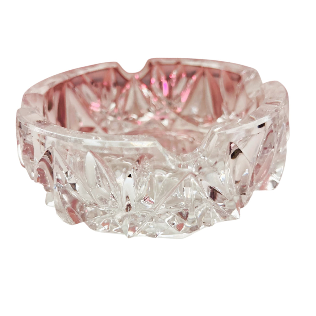 Vintage Clear Cut Crystal Glass Round Heavy Ashtray