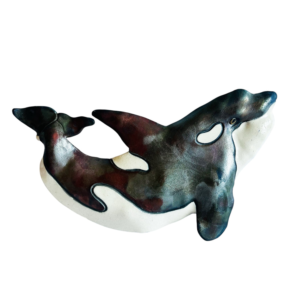 Robynn Fulfs Ceramic Raku Orca Shaped Signed Wall Art