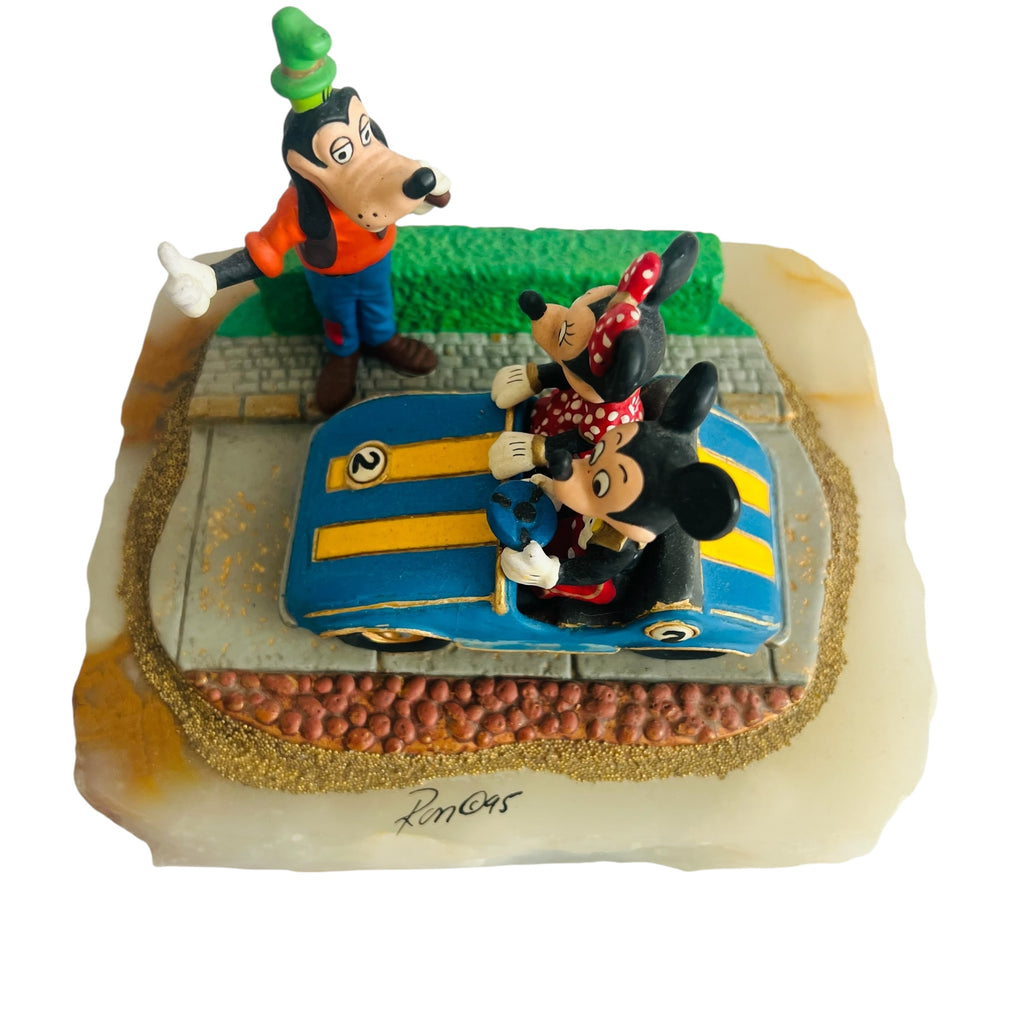 Vintage Walt Disney Company Ron Lee Mickey Minnie Mouse In Car Goofy Sculpture