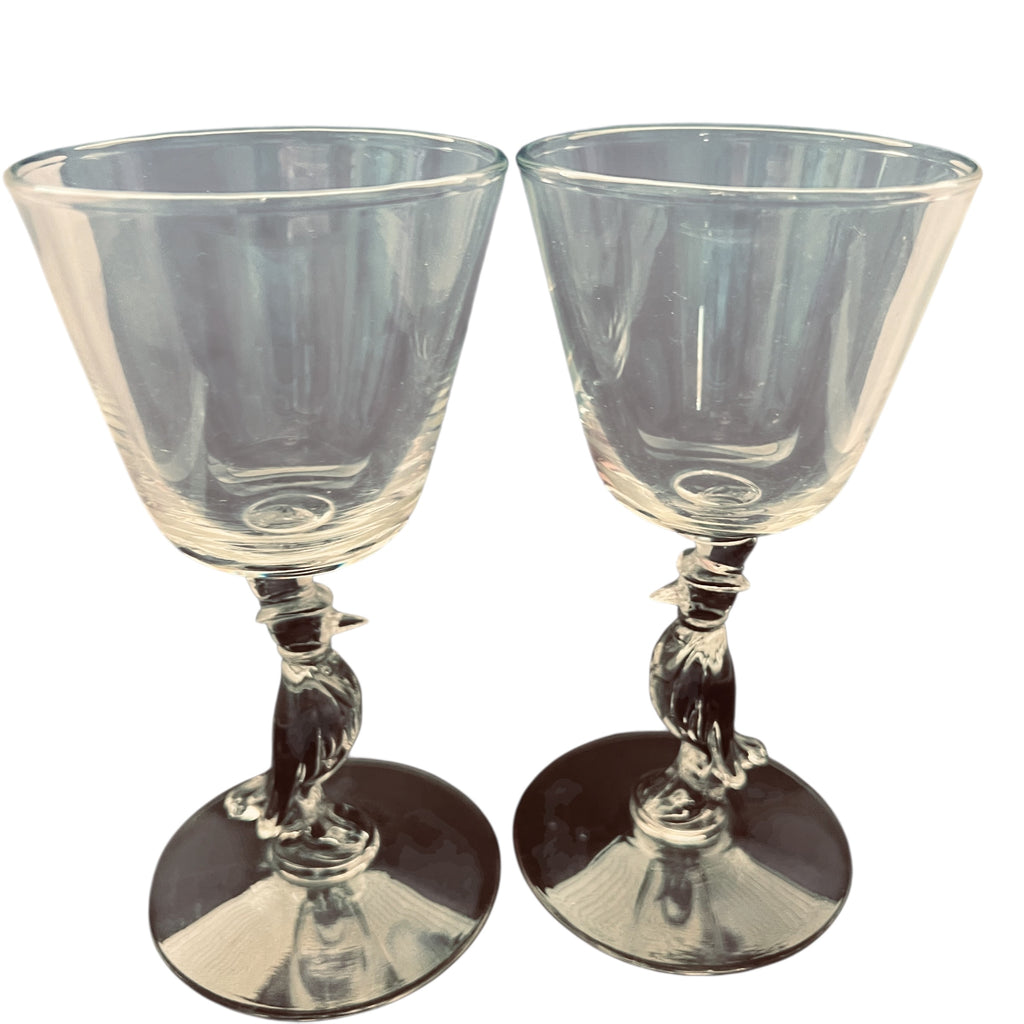 Libbey Cocktail Glasses Top Hat Tuxedo Old Crow Stem Set Of 2