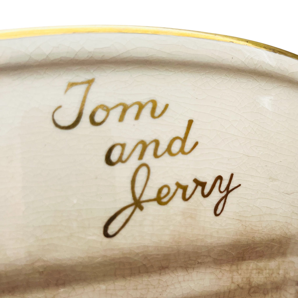 Vintage Tom And Jerry Universal Cambridge Oven Proof Gold Rimmed Punch Bowl