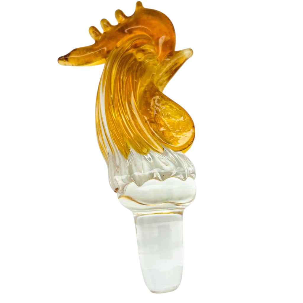 Rooster Amber Blown Glass Wine Stopper
