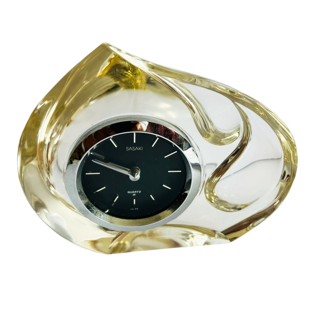 Vintage Sasaki Mantel Clock Table Desk Heavy Glass Quartz