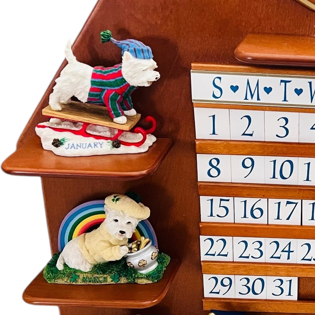 Vintage Danbury Westie White Terrier Perpetual Calendar Wood Heart Wall Display