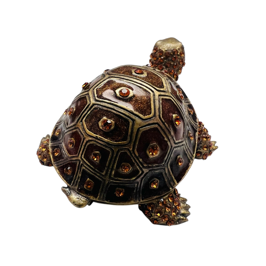 Vintage Crystal Jeweled Turtle Hinged Trinket Box